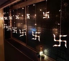 Kuber Industries Diwali Lights | Diwali String Light for Décor | Lights for Christmas | Lights for Navratri | 6 Piece Big Swastik-6 Piece Small Swastik Curtain Light 66 | Warm White