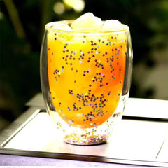 Kuber Industries 6 Pcs Star Sequin Glasses | Double Walled Borosilicate Glass | High Thermal Resistance | Microwave & Dishwasher Safe | 450 ML | Pack of 3 | Transparent