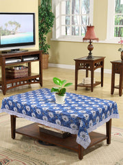 Kuber Industries Floral Print Exclusive Table Cloth|PVC 4 Seater Center Table cover|Table Sheet For dining, Party, Events|Waterproof Protector|Indoor And Outdoor Use "60x40" (White & Blue)
