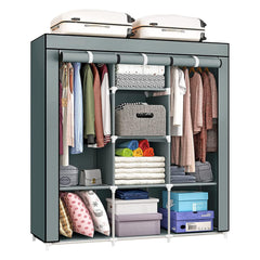 Kuber Industries Foldable Wardrobe for Clothes|Non Woven 2 Door Portable Clothes Rack|6 Shelves Almirah for Clothes-Pack of 5 (Grey)