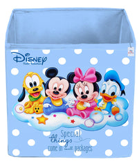 Heart Home Disney Print Non Woven 4 Pieces Fabric Foldable Storage Cube For Toy,Books,Shoes Storage Box With Handle,Extra Large (Royal Blue & Cream)-HHEART16228