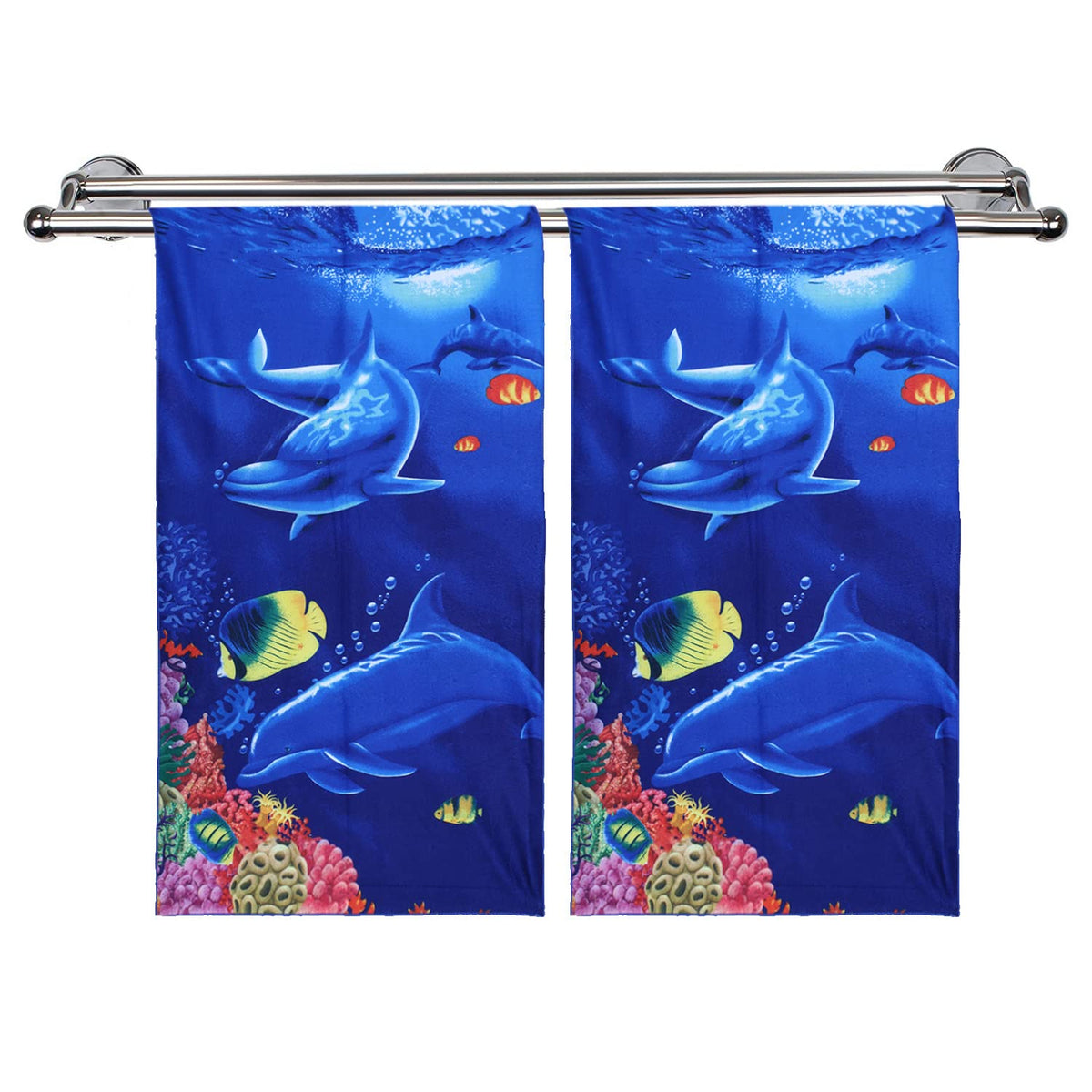 Kuber Industries Kids Bath Towel|Soft Cotton & Sides Stitched Baby Towel|Microfibered Super Absorbent Aquarium Pattern Towel for Infants,Toddler,55x26 Inch,Pack of 2 (Navy Blue)