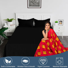 Kuber Industries Double Bedsheet with 2 Pillow Covers | 144 TC Glace Cotton Bedsheet | Satin Striped Bedsheet for Home | Hotel | Bedroom | 90x100 Inch | Black