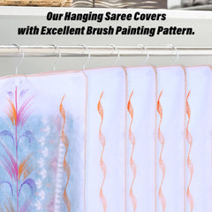 Heart Home Hanging Saree Cover | Brush Painting Pattern Saree Cover | Non-Woven Saree Covers for Home | Saree Cover with Small Transparent view | Pack of 6 | Orange