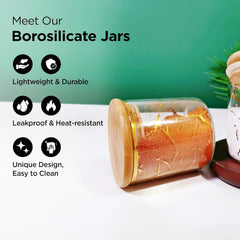 Urbane Home Borosilicate Glass Containers with Bamboo Lid and Tray|Kitchen Organizer Items and Storage|Multipurpose Airtight Containers|3 Pieces Kitchen Containers Set-850ml Each