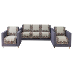Heart Home Sofa Cover Set|5-Seater Couch Cover|Net Velvet Sofa Slip Cover Set|Sofa Slipcover Set|Sofa Cover for Living Room|Blue Gulab Border Crown Sofa Cover|Cream