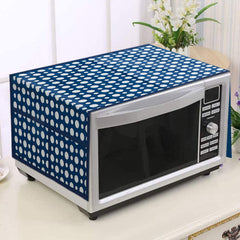 Heart Home Dot Printed PVC Microwave Oven Top Dust Oil Proof Cover, Protective Cover with 4 Utility Pockets (Blue)