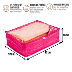 Heart Home Saree Cover | Clothes Storage Bag | Storage Organizer Bag | Zip Closure Saree Cover | Wardrobe Organizer | Side Embroidery Saree Cover | 6 Inch | Pack of 2 | Pink