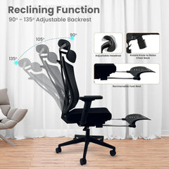 Kuber Industries Ergonomic Office Chairs for Work From Home | Comes with Manual Height Adjustable, Armrest, Headrest & Lumbar Support | Comfy Study Chair for Students with Wheels | Poise Black | 1556F