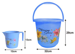 Kuber Industries Bucket and Mug for Bathroom|Plastic Bucket Set for Bathroom|Pack of 2|Blue
