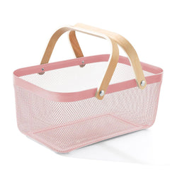 Heart Home Metal Mesh Basket for Storage with wooden handle | 720Gm | Fruit Basket & Vegetable Basket for Kitchen | Kitchen Organizer | Baskets for Organizing Home | Pink | Multipurpose |