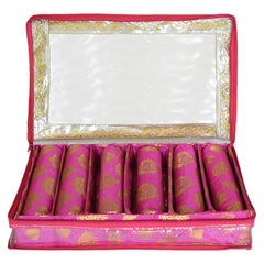 Heart Home Multipurpose Feather Design Laminated 6 Rod Bangle Box/Organizer/Case With Tranasparent Top - Pack of 2 (Pink)-47HH0239