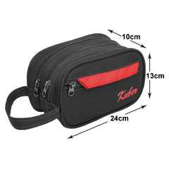 Kuber Industries Canvas Toiletry Organizer|Portable & Durable Carrying Strip Travel Shaving Doop Kit with 2 Zipper ComparMants and Fornt Zipper Pack of 2 (Black)