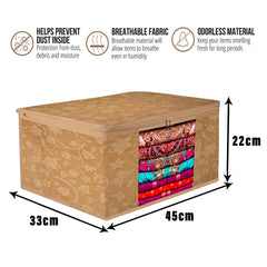 Heart Home Saree Cover | Zip Closure Saree Cover | Clothes Storage Bag | Wardrobe Organiser | Transparent Window Saree Cover | New Flower-Design | 9 inch | Pack of 6 | Brown