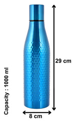 Heart Home Hammered Design Stainless Steel Water Bottle, 1000 ML (Blue)-HS42KUBMART25185