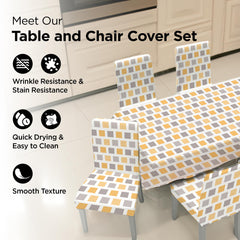 Kuber Industries Set of 5 Waterproof & Oil Repellent Dining Table Chair Cover 4 Seater Full Set | Washable & Dustproof Seat Cover Protector Slipcover | Trellis Pattern Grey & Yellow