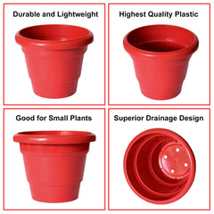 Kuber Industries Solid 2 Layered Plastic Flower Pot|Gamla for Home Decor,Nursery,Balcony,Garden,6"x5",Pack of 8 (Red)