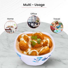 Heart Home Shatter Resistant Melamine White Bowls Set of 6 | Lightweight, BPA Free Aesthetic Bowl Set | Blue Flower Print - White