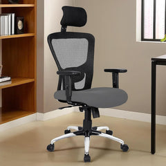 Kuber Industries Ergonomic Office Chairs for Work From Home | Comes with Manual Height Adjustable, Armrest & Adjustable 2D Lumbar Support | Comfy Study Chair for Students with Wheels | Black