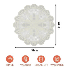 Heart Home Placemat | Dining Table Placemat | Center Table Mats | Round Plain Net Placemat Set | Side Table Placemats for Hotel-Home Décor | 20 Inch | Pack of 2 | Light Cream