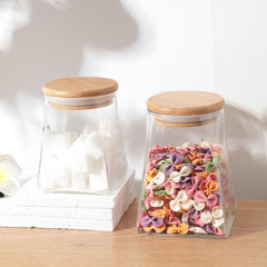 Urbane Home Borosilicate Glass Jar with Bamboo Lid | Kitchen Organizer Items & Storage | Multi-utility, Leakproof, Airtight Jar for Cookies, Snacks, Tea, Coffee, Sugar | Set of 2 (360ml & 560ml)