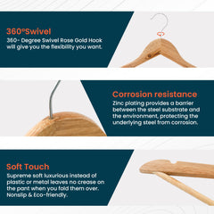 Kuber IndustriesWooden Cloth Hanger Set of 5 with Chromed Plated Steel Hook|Natural|