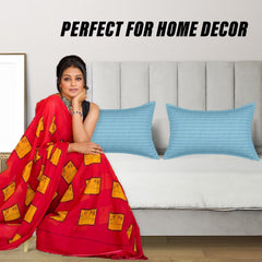 Heart Home Pillow Cover | Cotton Pillow Cover | Striped Pattern Pillow Cover | Soft Pillow Cover for Home | Pillow Cover for Bedroom | Set of 4 | Sky Blue