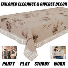 Kuber Industries Dining Table Cover | Heavy PVC Table Cloth Cover | 6 Seater Table Cloth | Flower Table Cover | Table Protector | Table Cover for Dining Table | 60x90 Inch | DTC | Brown