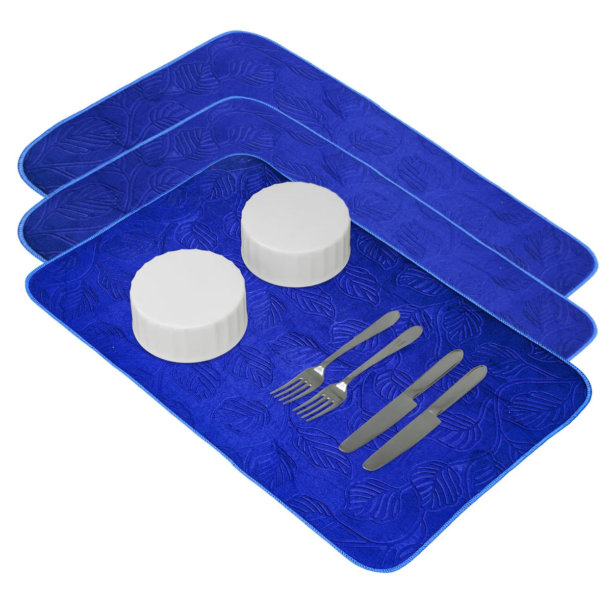 Kuber Industries Dish Dry Mat | Microfiber Drying Mat | Kitchen Drying Mat | Self Dish Dry Mat | Water Absorbent Kitchen Mat | Embossed Dish Dry Mat | 38x50 | Pack of 3 | Blue