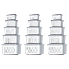 Kuber Industries 15 Pcs Food Containers | Storage Box for Fridge | Vegetable Fruit Boxes | Refrigerator Storage Box | Containers With Lid | Handheld Strainer Basket | HXP00742 | Transparent|Pack of 3