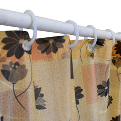 Heart Home Flower Printed Stain Resistant, No Odor, Waterproof PVC AC/Shower Curtain with Hooks,7 Feet- Pack of 2 (Golden)