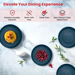 Kuber Industries 12 Pcs Ceramic Dinner Set | Bowl Plates Serving Spoon | Dishwasher & Microwave Safe | Kitechen Crockery Set for Dining & Gifting | Lead Cadium Bone-Ash free | Green