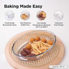 Urbane Home 700 ml Borosilicate Glass Baking Tray | Transparent Microwave Oven Safe Utensils | Oval Bread Moulds for Baking | Dishwasher & Freezer Safe | Multipurpose use Serving Tray