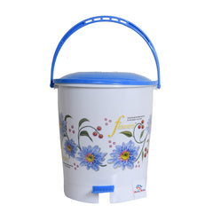 Heart Home Flower Print Plastic Dustbin/Garbage Bin/Waste Bin with Lid, 10 Liters (Blue)-HEART10947
