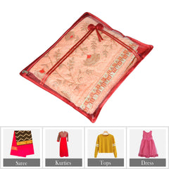 Heart Home Saree Cover | Clothes Storage Bag | Single Packing Saree with Zip Closure | Wardrobe Organizer | Cloth Stoarge Organizer | Bow-Design | Pack of 6 | Maroon