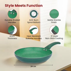 Heart Home Non-Stick Aluminum Frying Pan with Handle | Lightweight Induction Pan for Omelettes & Fish Cooking & Tadka | Scratch Resistent, Gas & Induction Compatible | Light Green