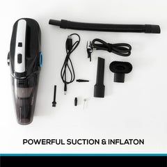 Kuber Industries 4 in 1 Cordless Vacuum Cleaner with Tyre Inflator | 6000mah-USB, 12V DC, 6000Pa Suction | Portable Vaccine Cleaner for Car and Home | MK2404B | Pack of 6 | Black