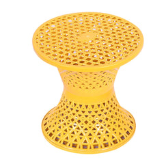 Heart Home Seating Stool | Plastic Mesh Damroo Stool | Both Sided Stool for Guestroom | Damroo Style Stool | Stool for Graden | Stool for Balcony | Yellow