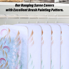 Kuber Industries Hanging Saree Cover | Brush Painting Pattern Saree Cover | Non-Woven Saree Covers for Home | Saree Cover with Small Transparent view | Pack of 12 | Golden