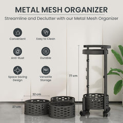 Kuber Industries 4-Layer Kitchen Trolley | 360° Rotating Storage Rack | Round Storage Rack with Wheels | Fruit and Vegetable Storage for Kitchen | Pack of 5 | (Black)