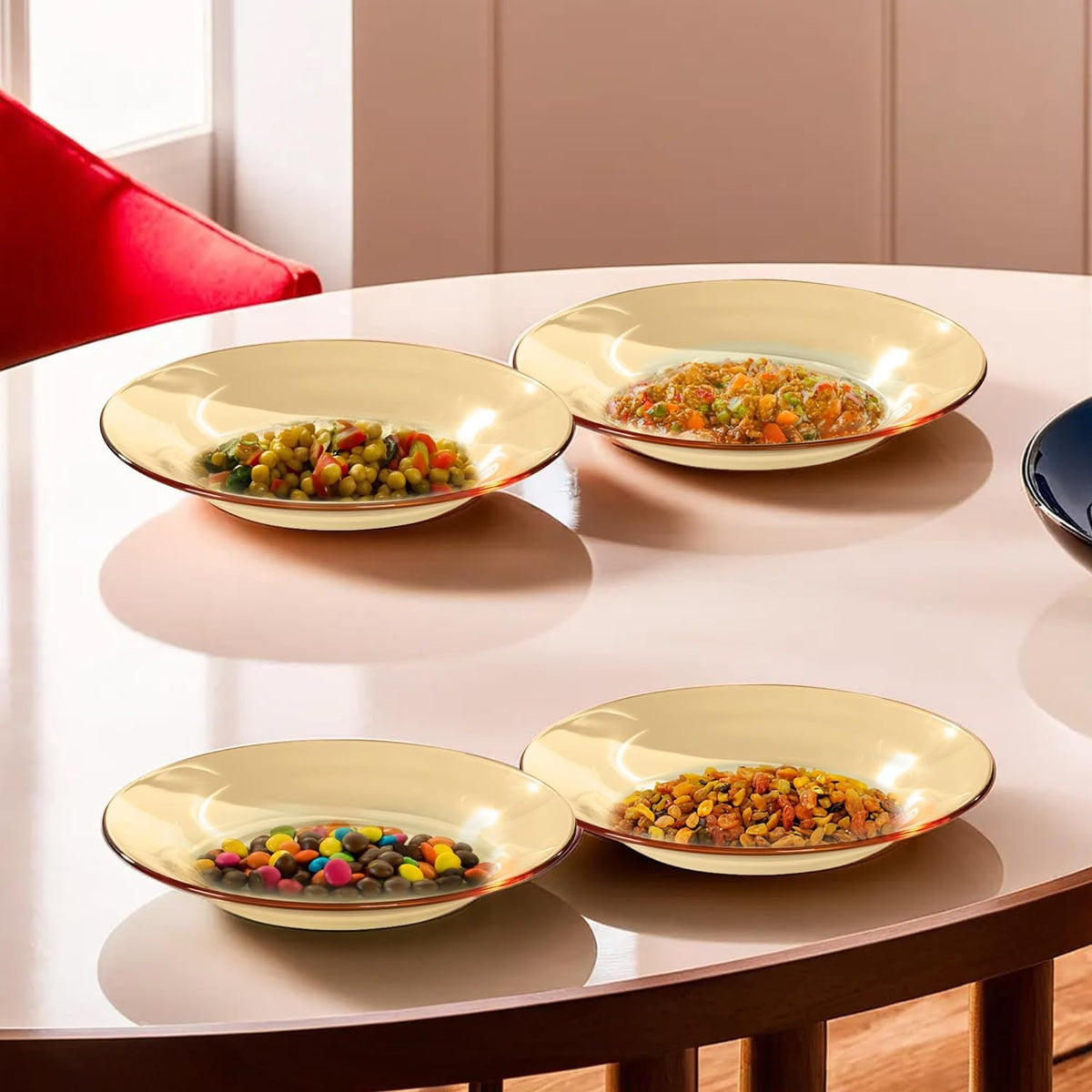 Heart Home Borosilicate Glass Dinner Set of 4 Plates | Home Crockery for Dining | Microwave Dishwasher Safe | Dinner Plates for Festive Occasions/Parties | Transparent| Yellow