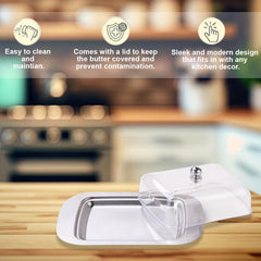 Kuber Industries Pack of 3 Butter Box Container | Steel Butter Dish Box | Cheese Storage Keeper Tray | Butter Keeper Container | Butter Storage Container Tray | Butter Tray | 11008-D | Silver