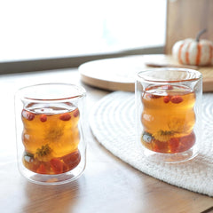 Kuber Industries 8 Pcs Waved Shape Glasses | Double Walled Borosilicate Glass | High Thermal Resistance | Microwave & Dishwasher Safe | 200 ML | Pack of 4 | Transparent