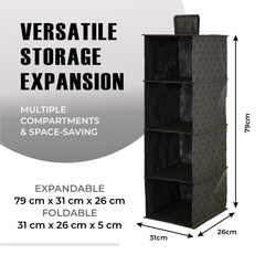 Heart Home Shoe Rack|4 Shelf Foldable Storage Rack|Clothes Hanging Organizer|Shoe Storage Organizer|Closet Organizer with Velcro|Shoe Rack Golden-Dot|Black