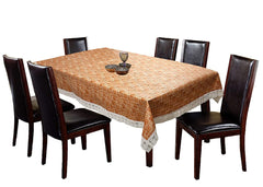 Kuber Industries Flower Design PVC 6 Seater Dining Table Cover - Brown