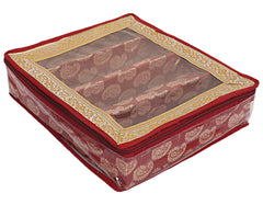 Heart Home Teardrop Pattern Laminated 3 Rod Box, Organizer For Bangle, Watches, Bracelets, Jewellery With Tranasparent Top - Pack of 2 (Red)-47HH0492