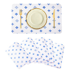 Heart Home Placemat | Placemats for Dining Room | Anti-Slip Table Mat Set | Placemats for Kitchen Table | Dining Table Placemats | Blue Star-Design Placemat | 6 Piece Set | White