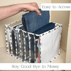 Heart Home Wardrobe Cloth Organizer | PVC .40mm Black Polka Dot Drawer Organizer | 7 Grids Foldable | Clear Transparent for T-shirts | Trousers | Socks | Pack of 2 | White