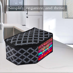 Heart Home Blouse Cover | Clothes Storage Bag | Zipper Wardrobe Organizers | Non-Woven Clothes Organiser | Side Transparent Blouse Organizer | Check-Design | Pack of 12 | Black