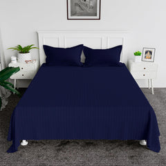 Kuber Industries Double Bedsheet with 2 Pillow Covers | 144 TC Glace Cotton Bedsheet | Satin Striped Bedsheet for Home | Hotel | Bedroom | 90x100 Inch | Blue